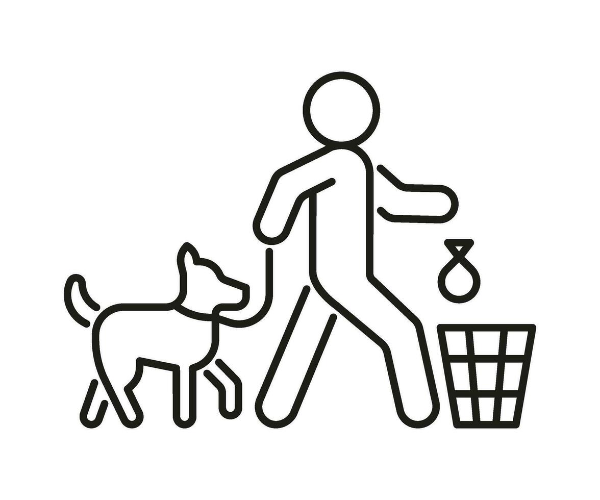 limpiar residuos en basura después perro, línea icono. mascota propietario lanza bolso con mierda en basura compartimiento, signo. vector ilustración