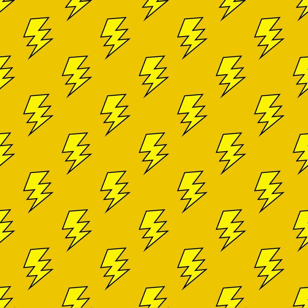 Yellow seamless pattern with electric lightning bolts. Thunder vector seamless pattern, wallpaper. Bolt symbol pattern.