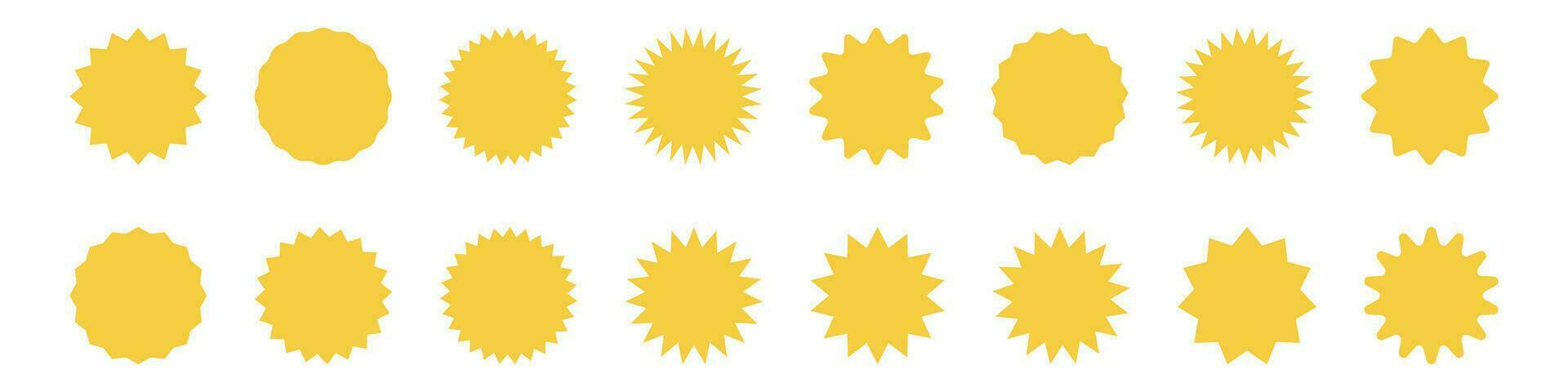 Yellow shopping labels collection. Special offer price tag. Sale or discount sticker. Supermarket promotional badge. Sunburst icons. Stock vector. vector