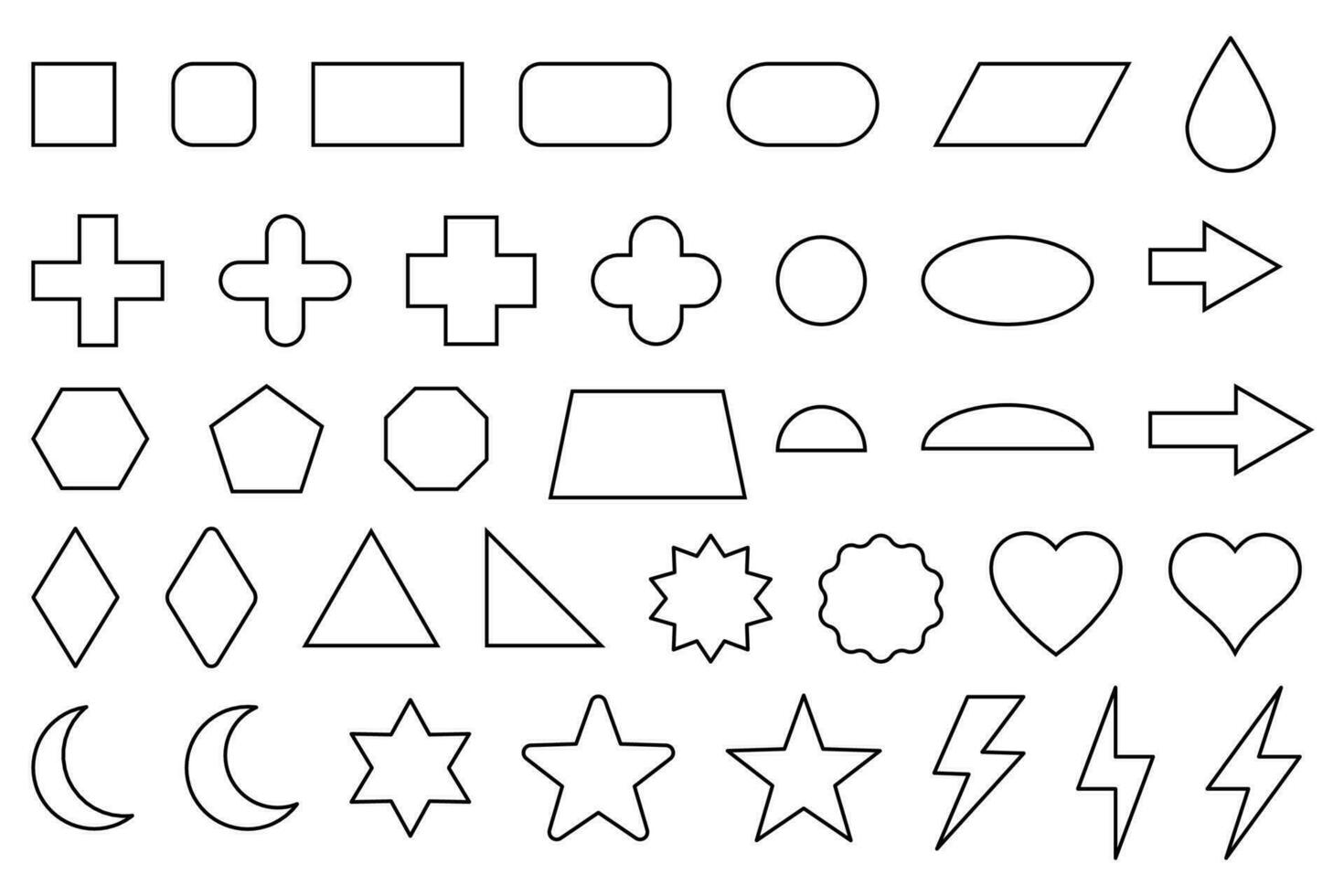 Basic shape outline set. Simple geometry shapes set. Geometric