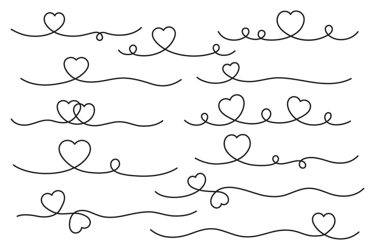 Heart lines bundle, hand drawn doodle love line for valentine's day design. Heart text divider. vector