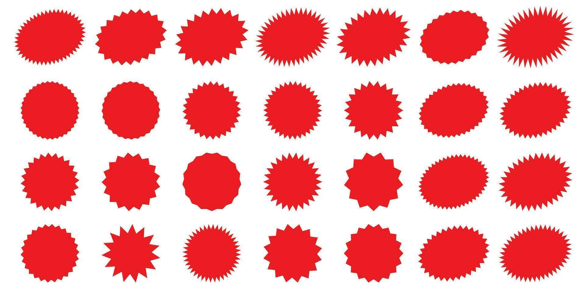 Set of red starburst, sunburst badges. Design elements - best for sale sticker, price tag, quality mark. Flat vector illustration isolated on white background.