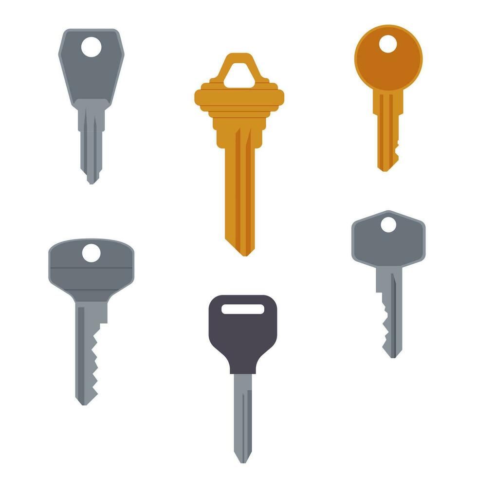Golden and silver classic vector key set, isolated on white background.