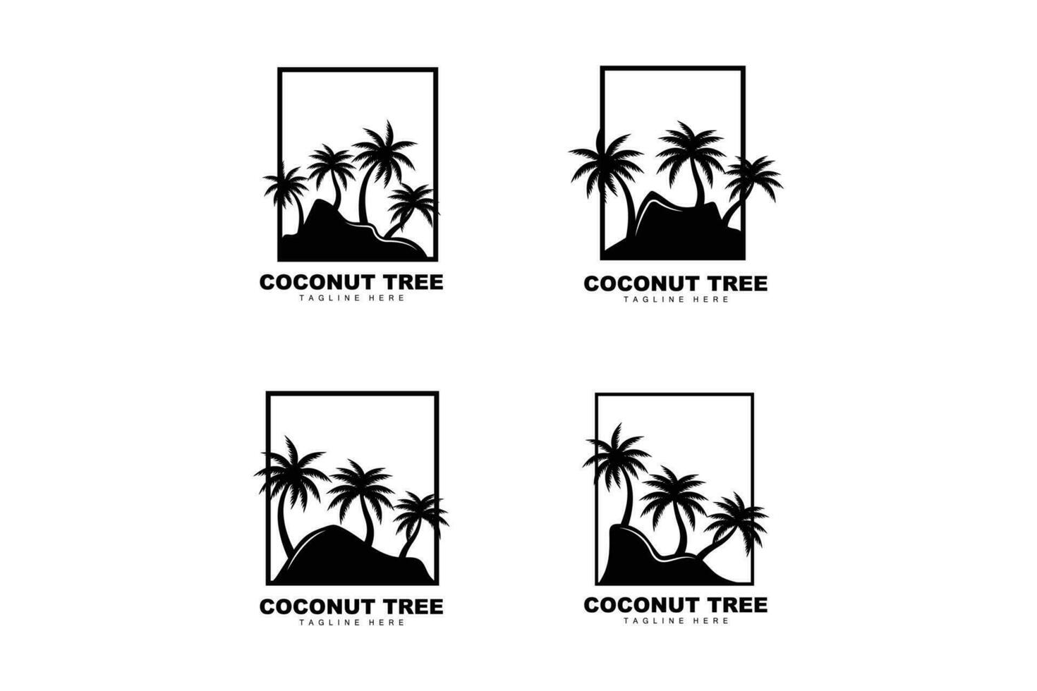 Coco árbol logo, palma árbol puesta de sol playa vector, elegante minimalista sencillo diseño, símbolo modelo icono vector