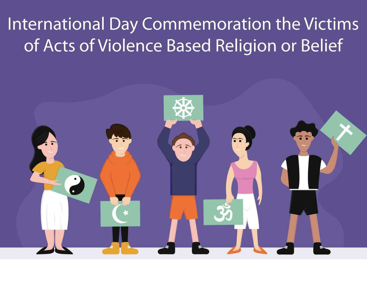 illustration vector graphic of people carrying different religious symbols, perfect for international day, commemoration the victims, acts, violence based, religion or belief, celebrate, greeting card