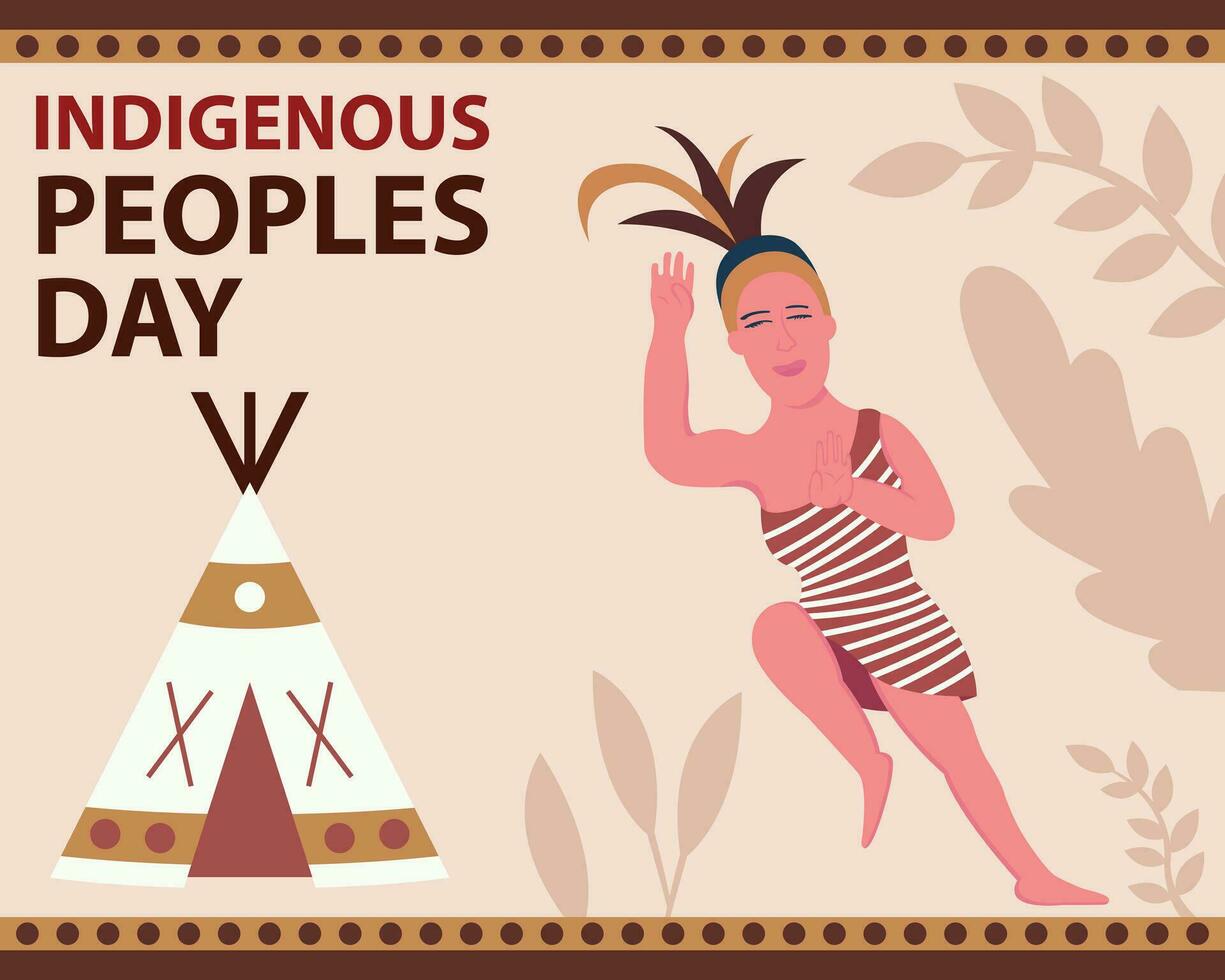 illustration vector graphic of a woman from the interior tribes is dancing, showing a tent, celebrate, greeting card, etc.