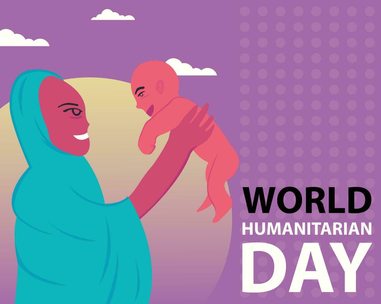 illustration vector graphic of a woman holding a baby, perfect for international day, world humanitarian day, celebrate, greeting card, etc.