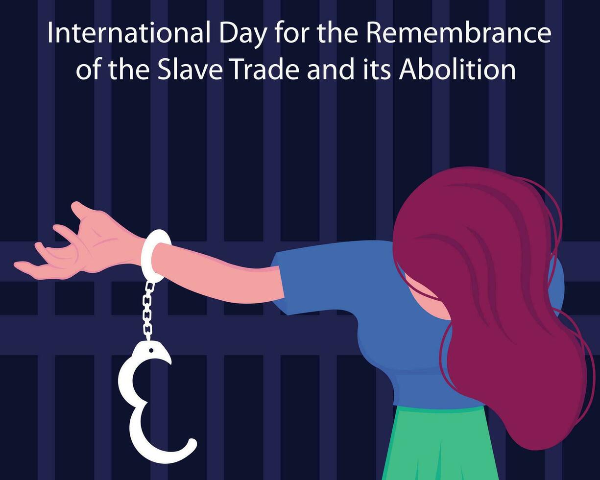 illustration vector graphic of a woman's hands slip out of the handcuffs in prison, perfect for international day, remembrance, slave trade and its abolition, celebrate, greeting card, etc.