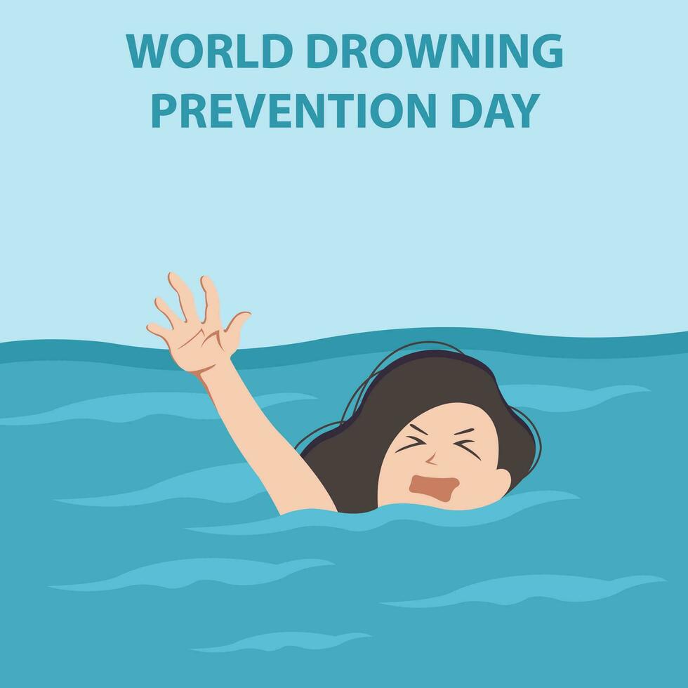 illustration vector graphic of a woman asking for help because drowning, perfect for international day, world drowning prevention day, celebrate, greeting card, etc.