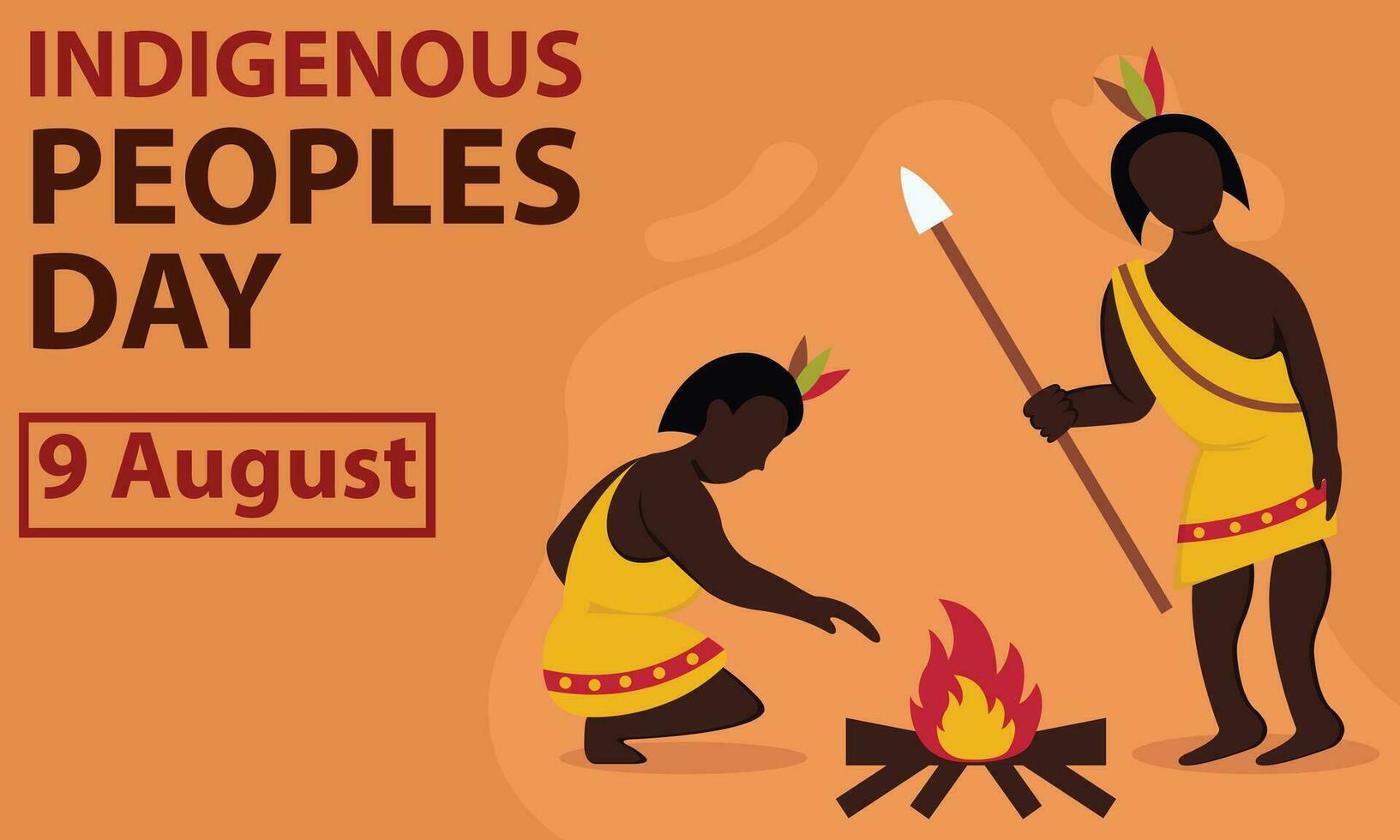 illustration vector graphic of a couple of indigenous people are lighting a bonfire, perfect for international day, indigenous peoples day, celebrate, greeting card, etc.