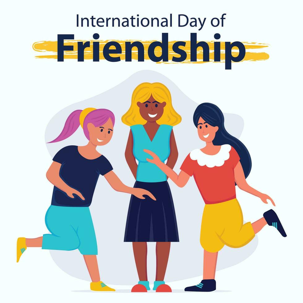 illustration vector graphic of three friends are close together, perfect for international day, international day of friendship, celebrate, greeting card, etc.