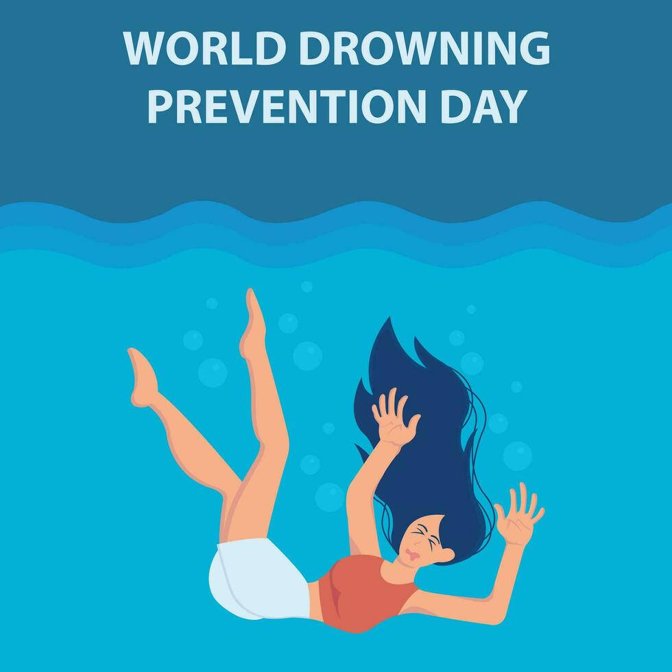 illustration vector graphic of a woman sank to the bottom of the river, perfect for international day, world drowning prevention day, celebrate, greeting card, etc.