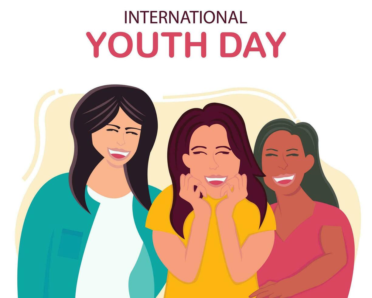 illustration vector graphic of three young women laughing together, perfect for international day, international youth day, celebrate, greeting card, etc.