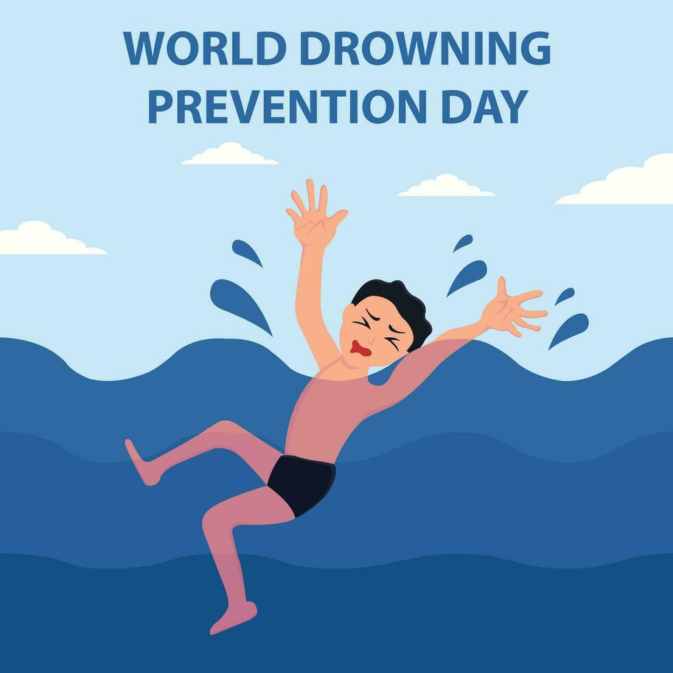 illustration vector graphic of a man submerged half body in the water, perfect for international day, world drowning prevention day, celebrate, greeting card, etc.