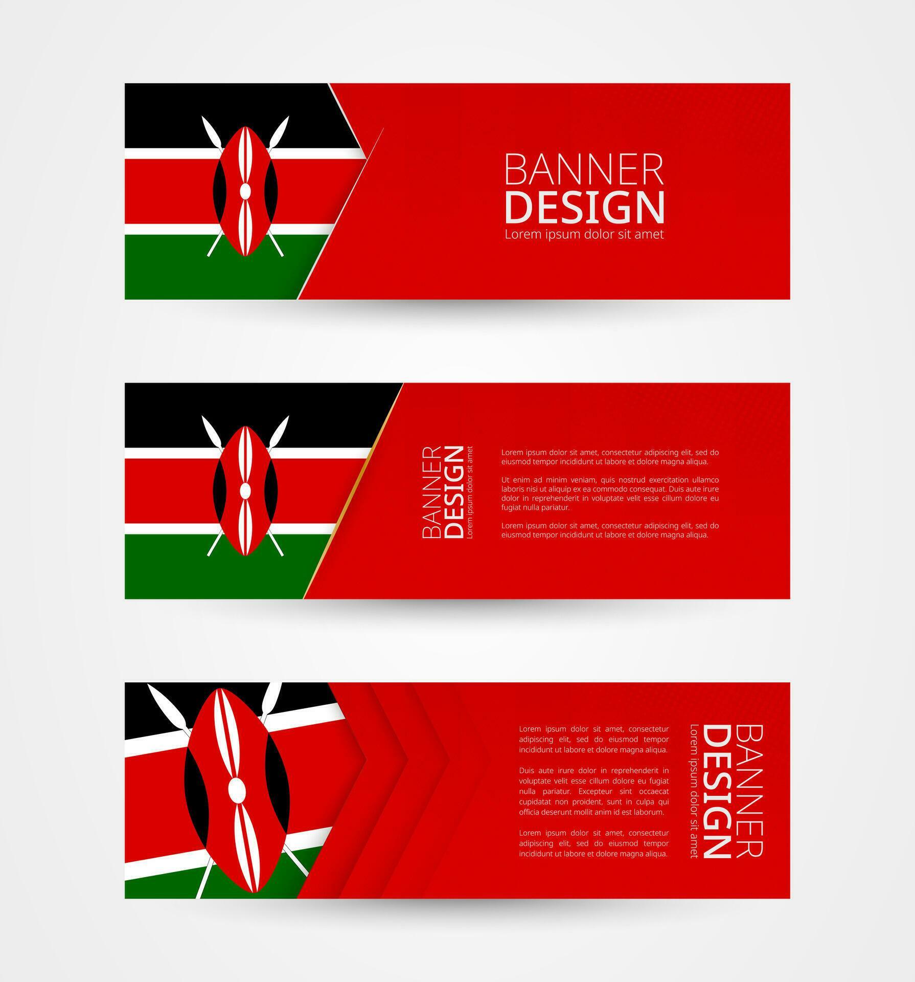 Set of three horizontal banners with flag of Kenya.  banner design