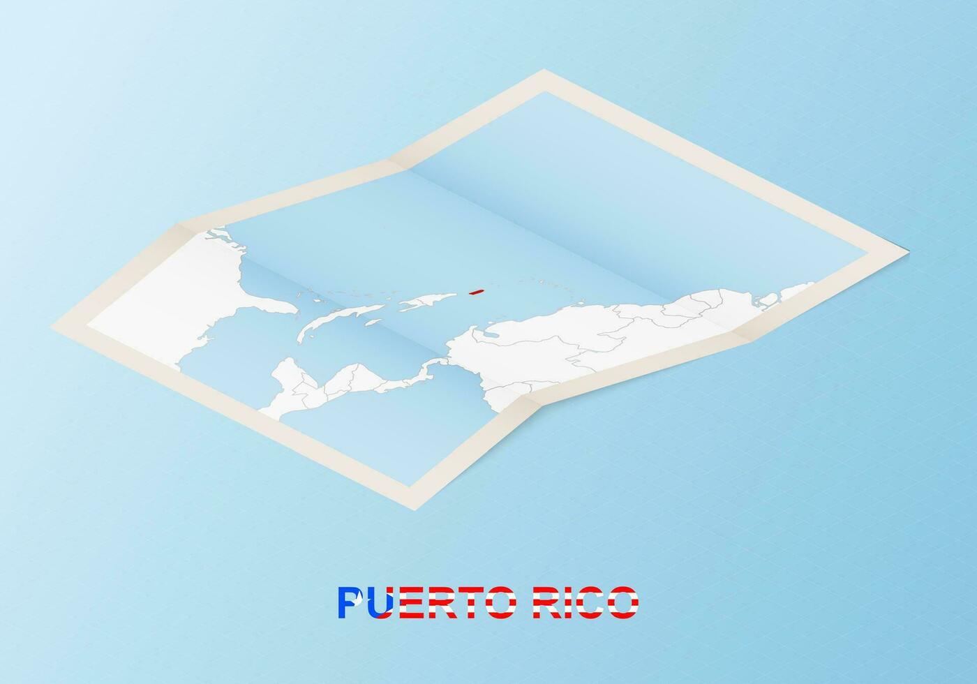 doblada papel mapa de puerto rico con vecino países en isométrica estilo. vector