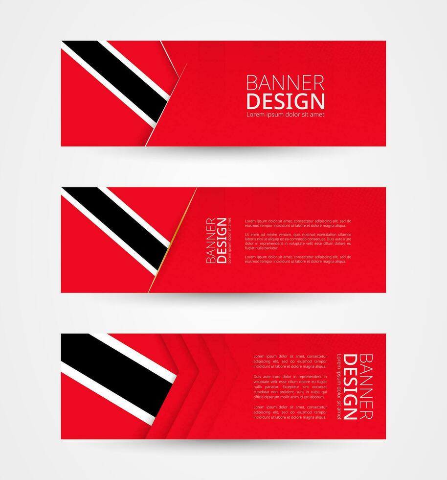 Set of three horizontal banners with flag of Trinidad and Tobago. Web banner design template in color of Trinidad and Tobago flag. vector