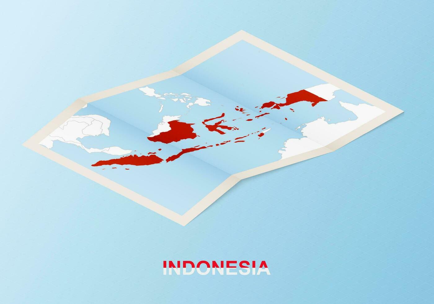 Folded paper map of Indonesia with neighboring countries in isometric style. vector