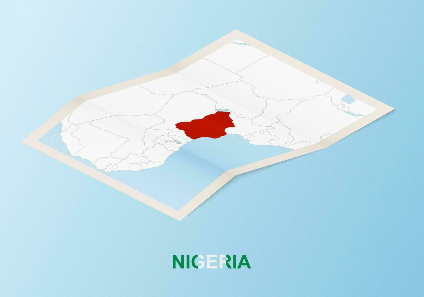 Folded paper map of Nigeria with neighboring countries in isometric style. vector