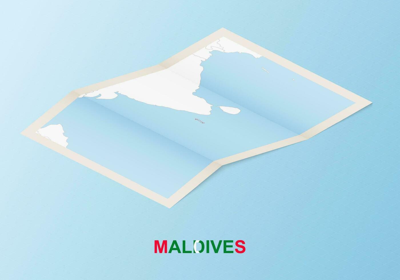 Folded paper map of Maldives with neighboring countries in isometric style. vector