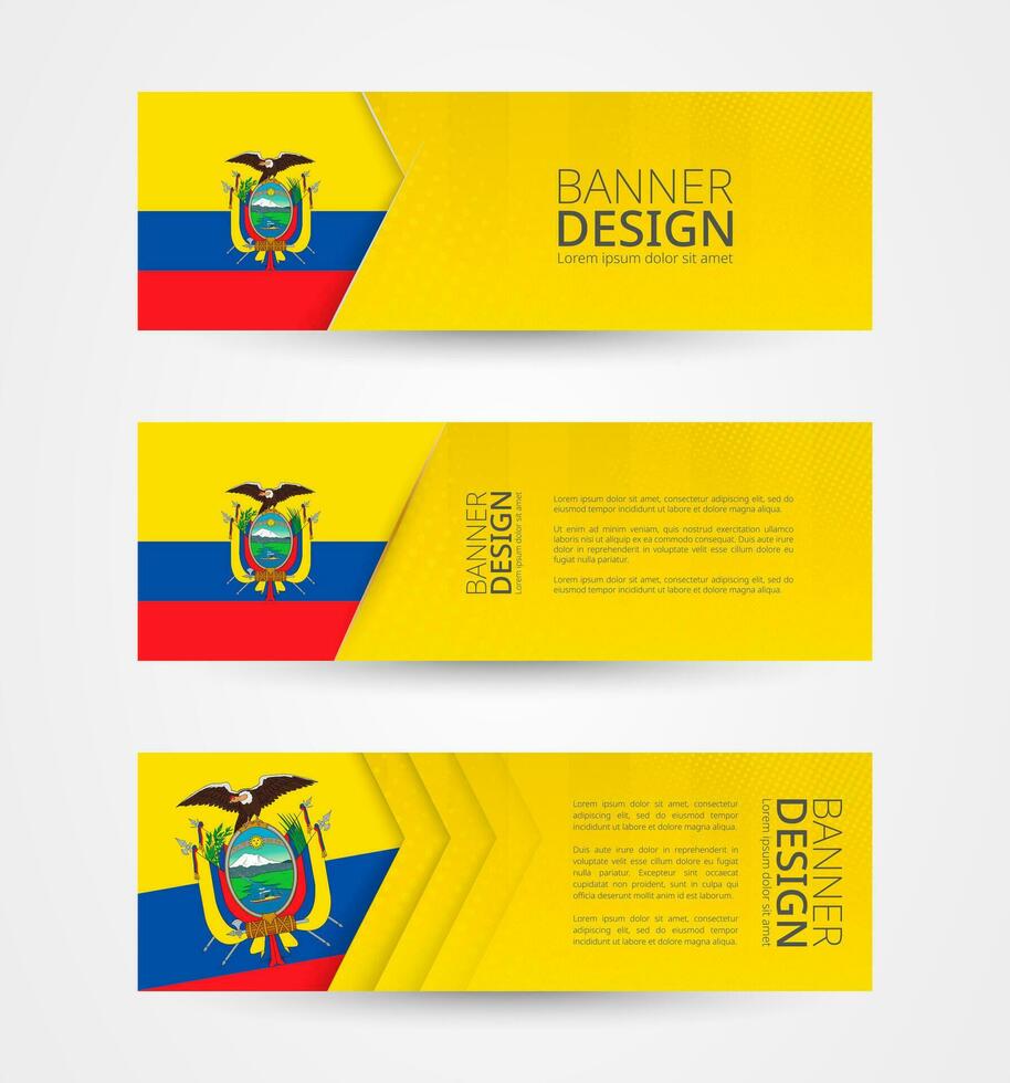 Set of three horizontal banners with flag of Ecuador. Web banner design template in color of Ecuador flag. vector