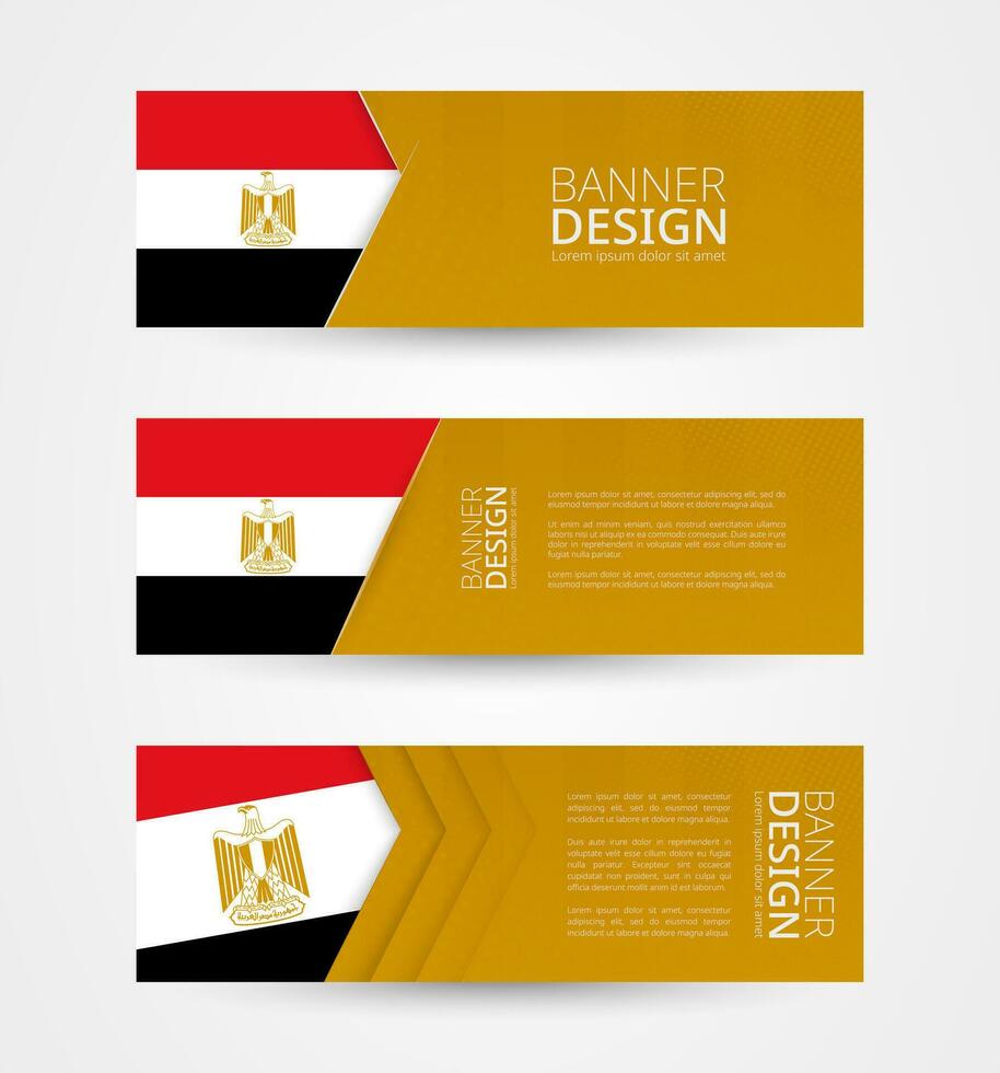 conjunto de Tres horizontal pancartas con bandera de Egipto. web bandera diseño modelo en color de Egipto bandera. vector