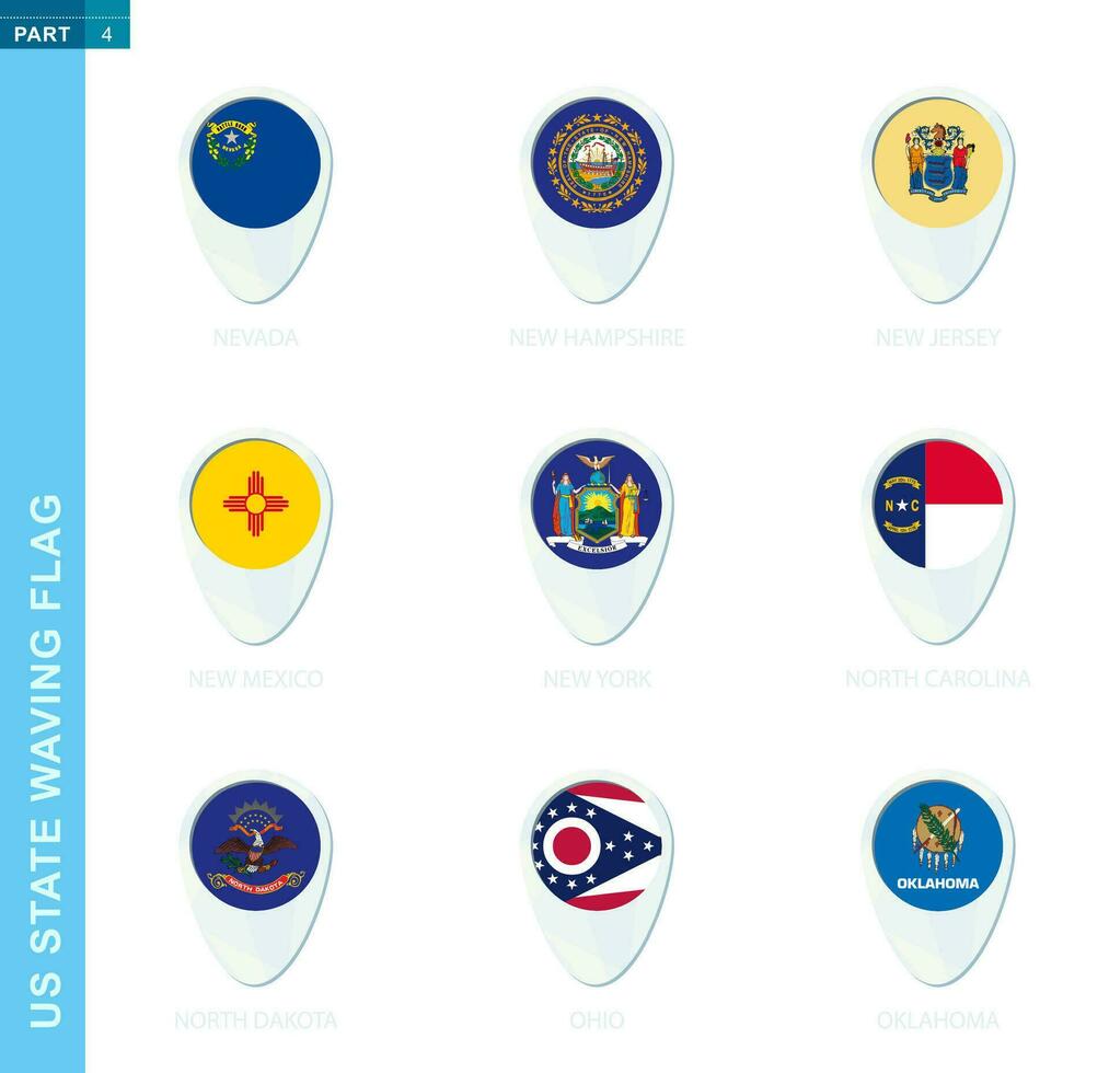 Pin flag set, map location icon in blue colors vector