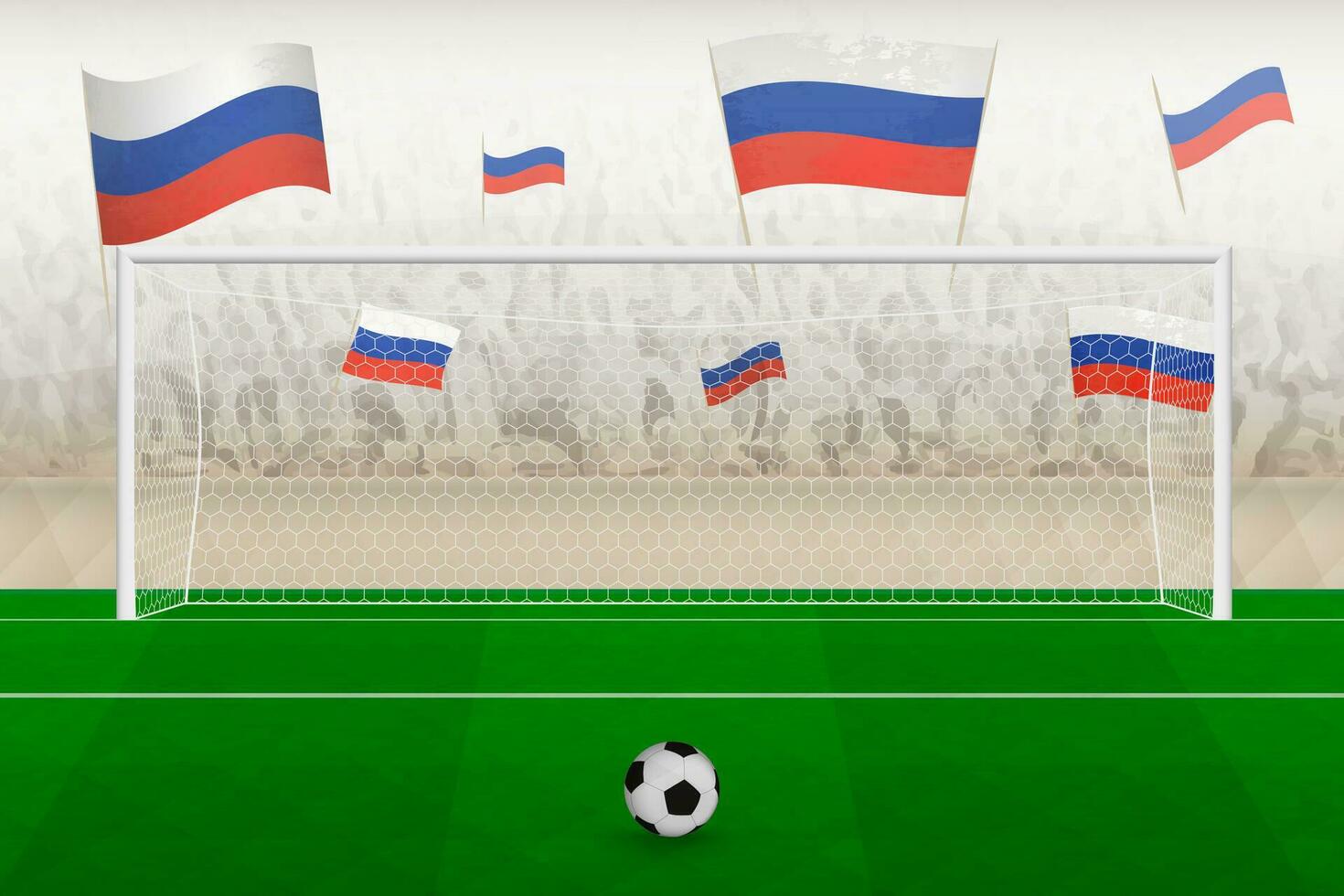Rusia fútbol americano equipo aficionados con banderas de Rusia aplausos en estadio, multa patada concepto en un fútbol fósforo. vector