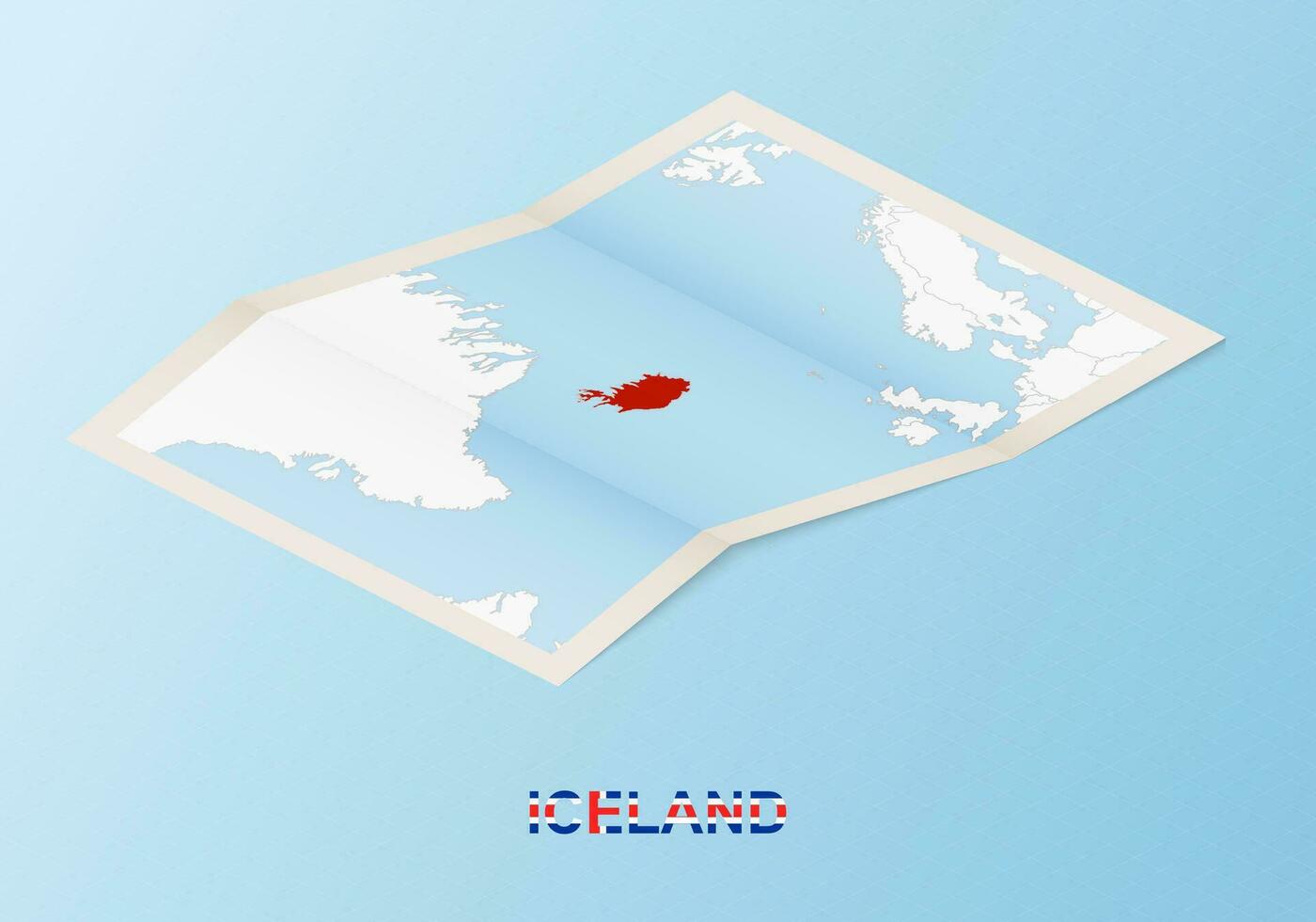 Folded paper map of Iceland with neighboring countries in isometric style. vector