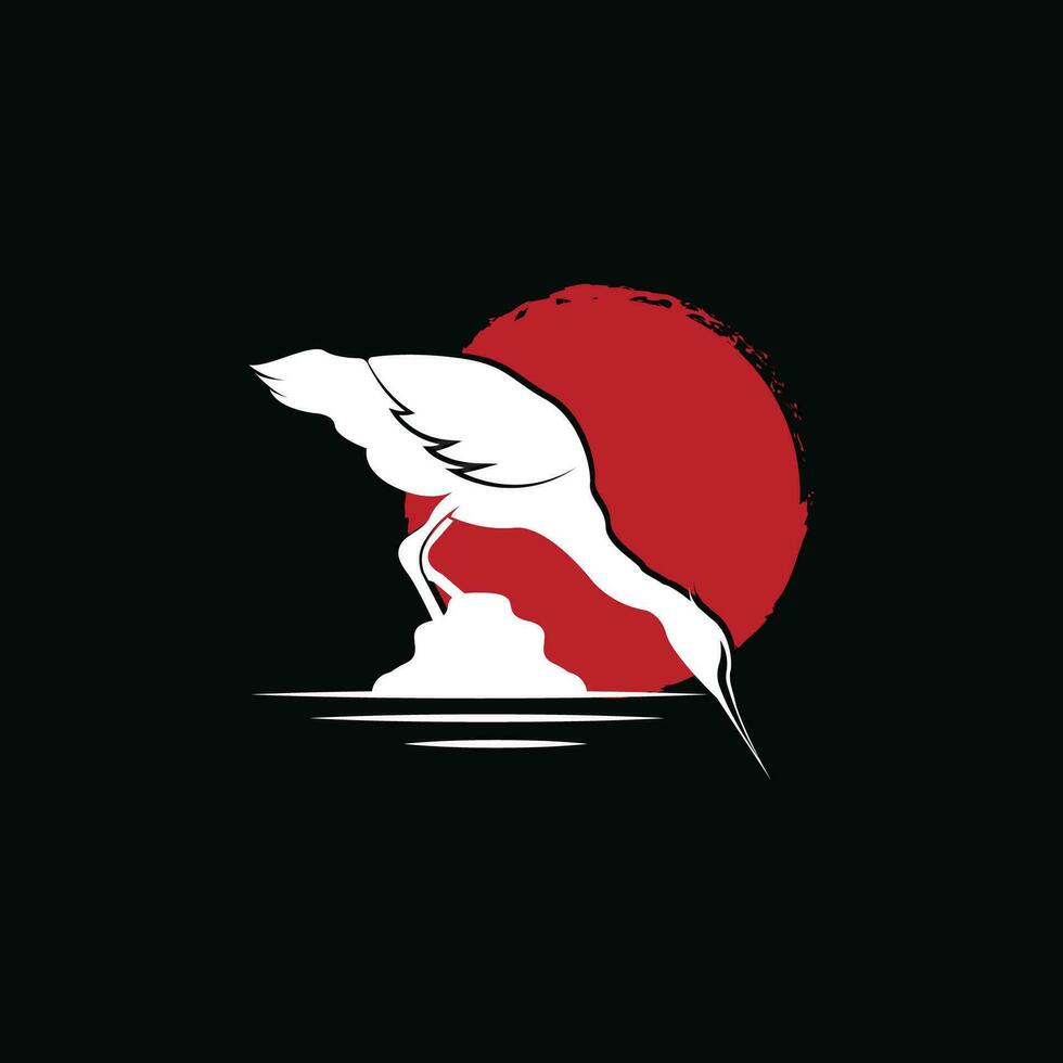 Heron Bird Logo, Vector Bird Flying Stork Heron, Animal Silhouette Design, Ilustrasi Templet