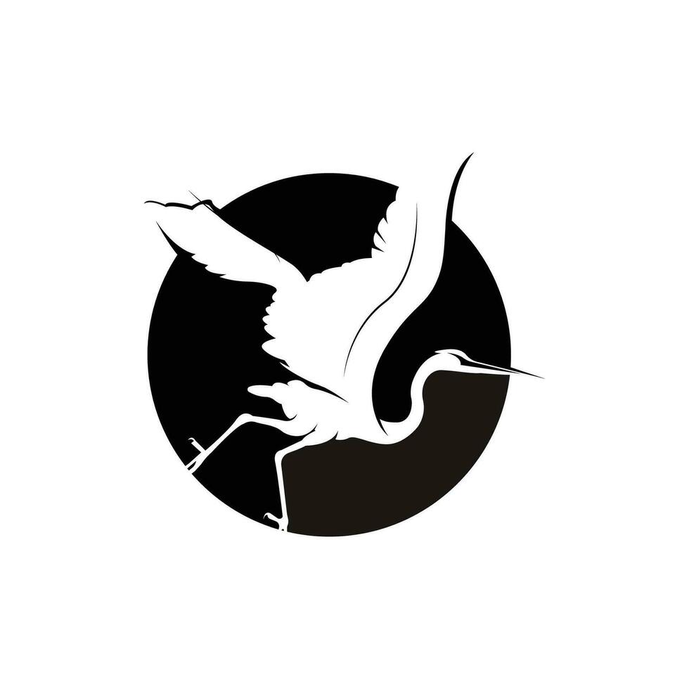 Heron Bird Logo, Vector Bird Flying Stork Heron, Animal Silhouette Design, Ilustrasi Templet