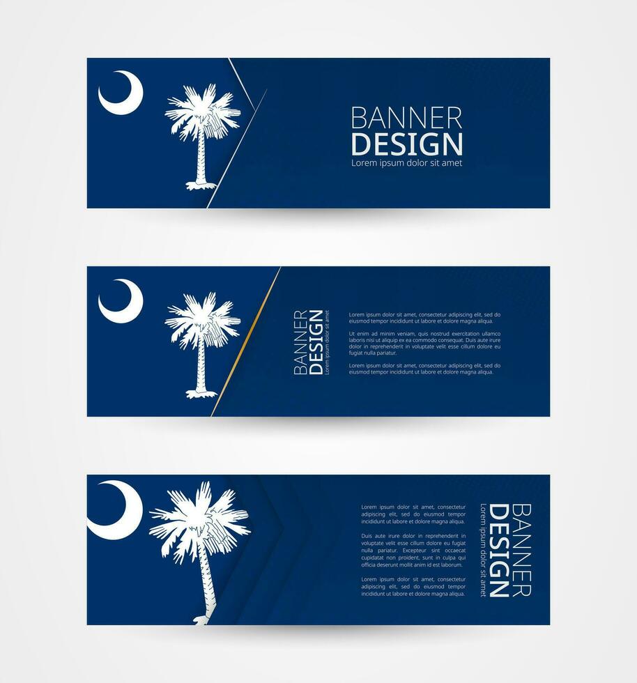 Set of three horizontal banners with US state flag of South Carolina. Web banner design template in color of South Carolina flag. vector