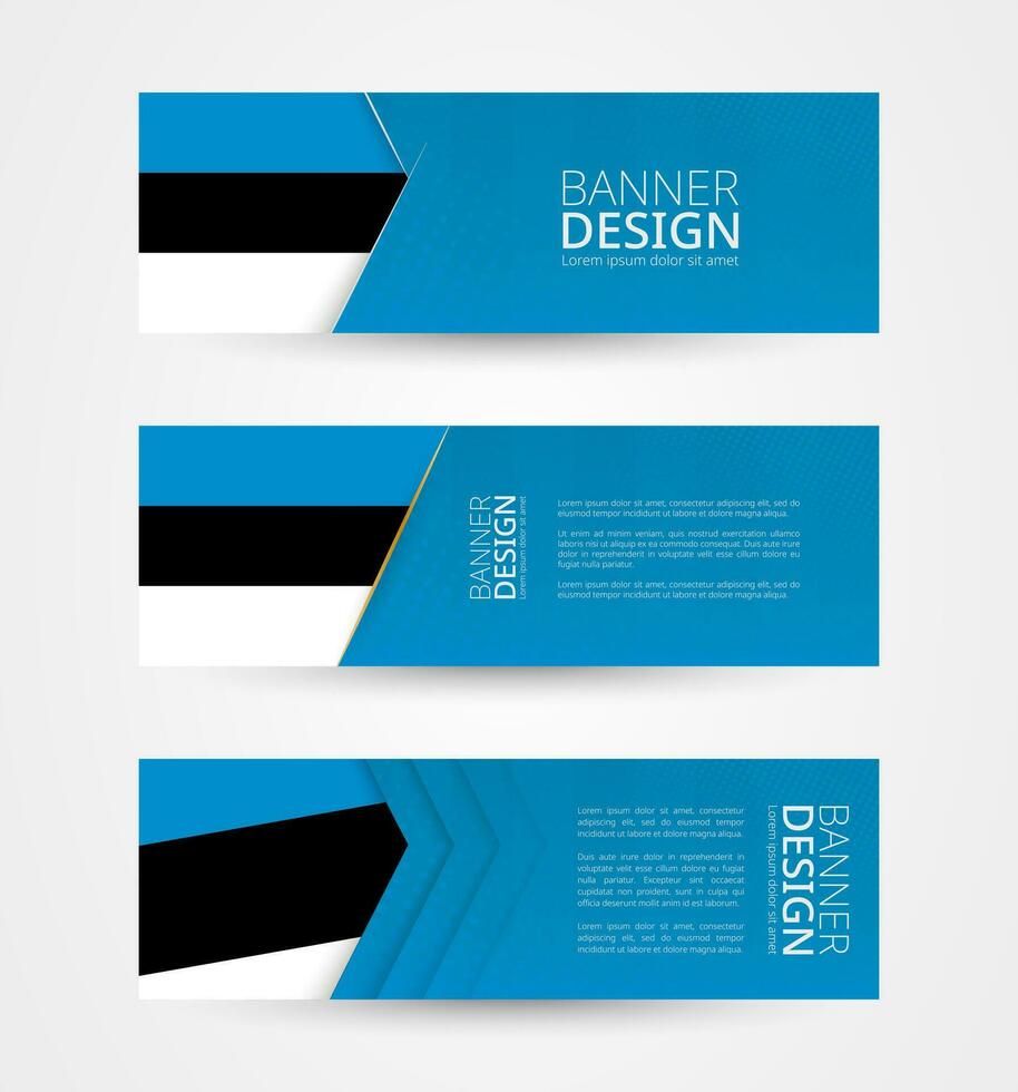 Set of three horizontal banners with flag of Estonia. Web banner design template in color of Estonia flag. vector