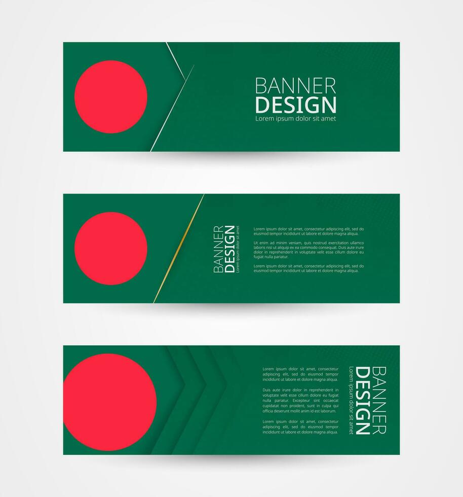 conjunto de Tres horizontal pancartas con bandera de bangladesh web bandera diseño modelo en color de Bangladesh bandera. vector