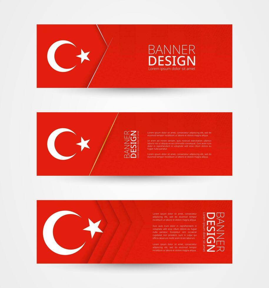 Set of three horizontal banners with flag of Turkey. Web banner design template in color of Turkey flag. vector