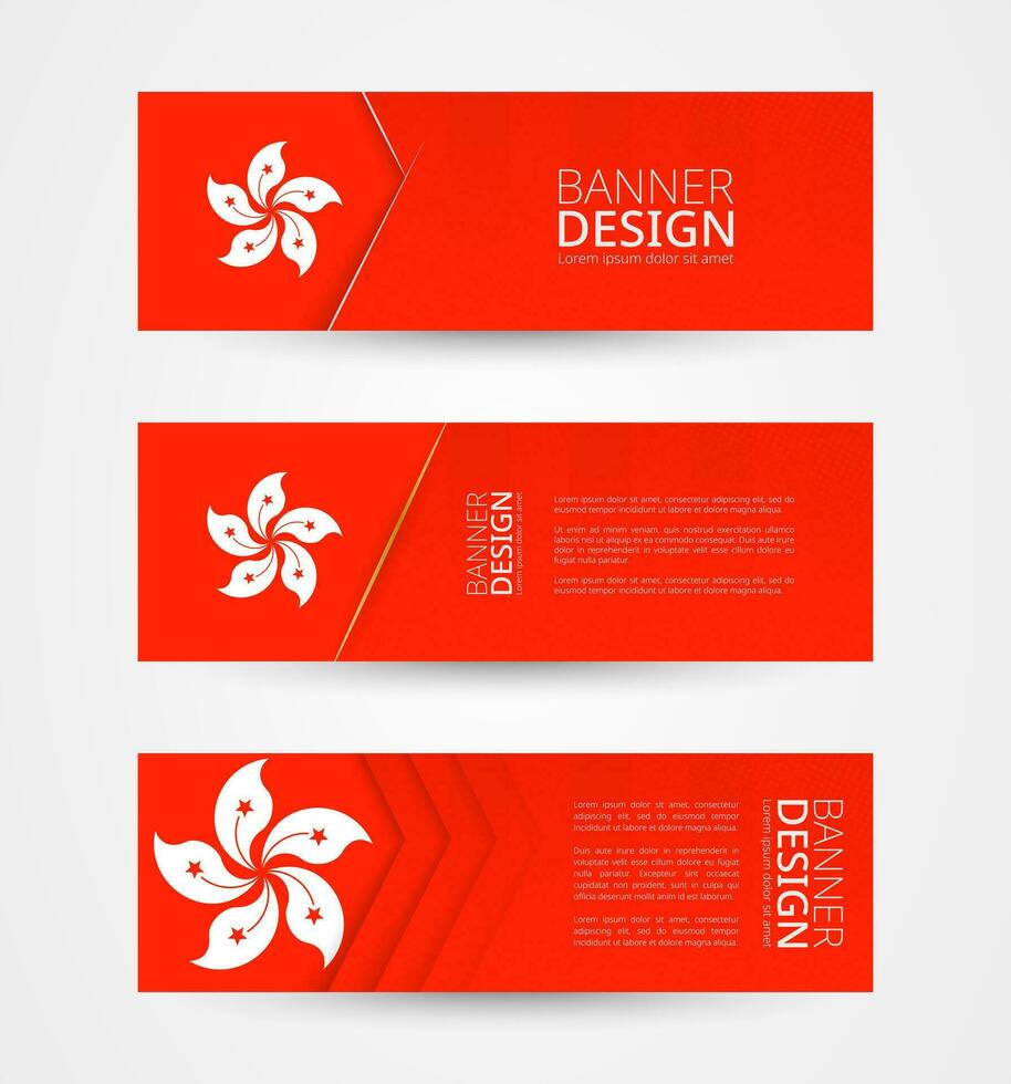 Set of three horizontal banners with flag of Hong Kong. Web banner design template in color of Hong Kong flag. vector