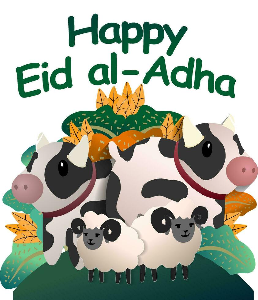 Cows and Goat illustration vector suitable for eid al adha