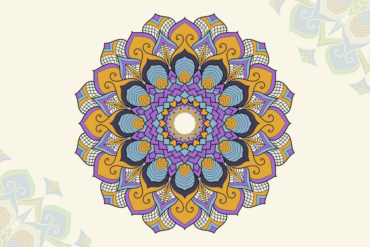 Vector decorative pupal and yellow mandala illustration with mandala background. Arabesque pattern arabic islamic style design