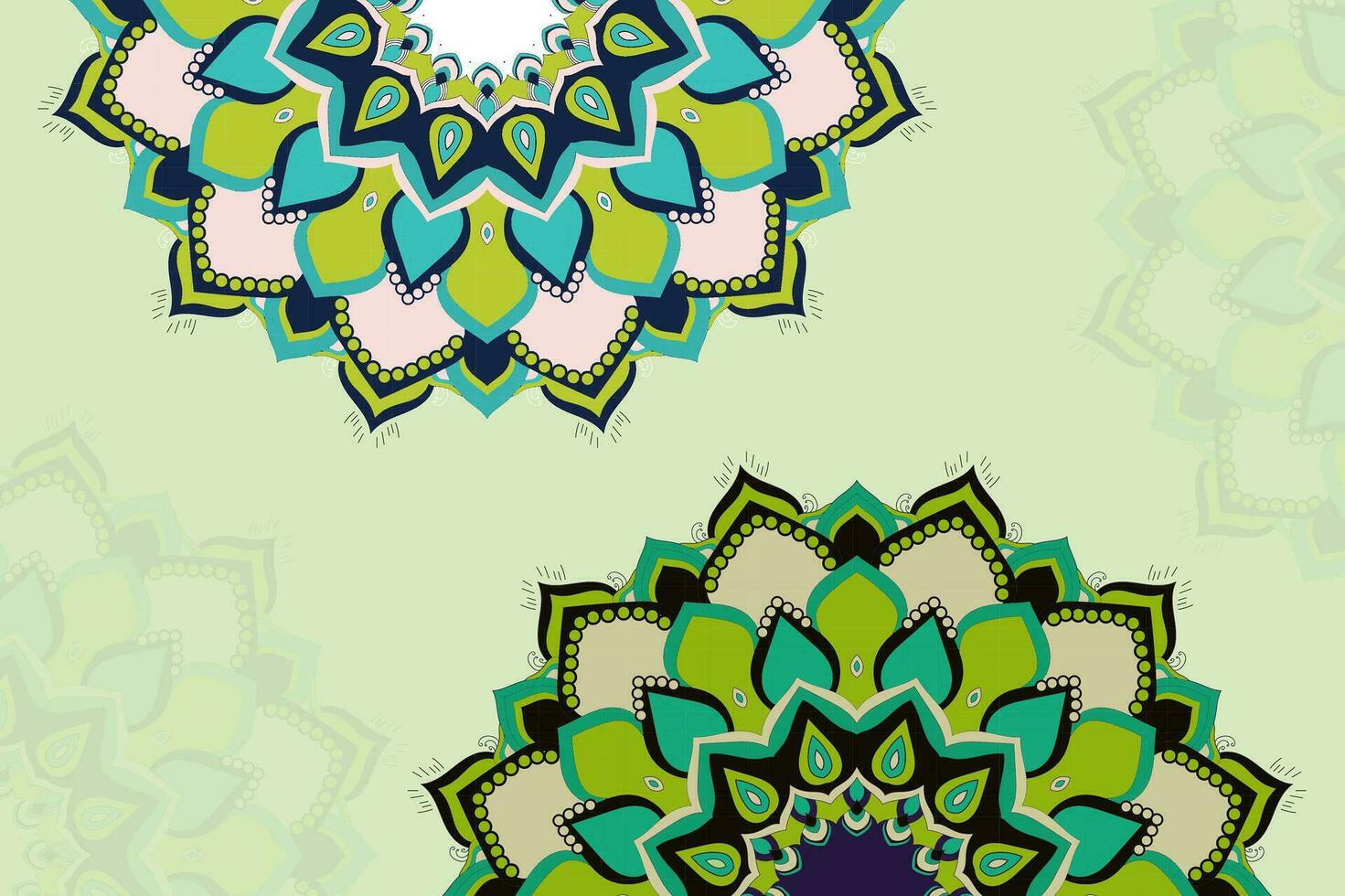 Vector boho mandala in green and black colors. Mandala with floral patterns or Stencil doodles sketches