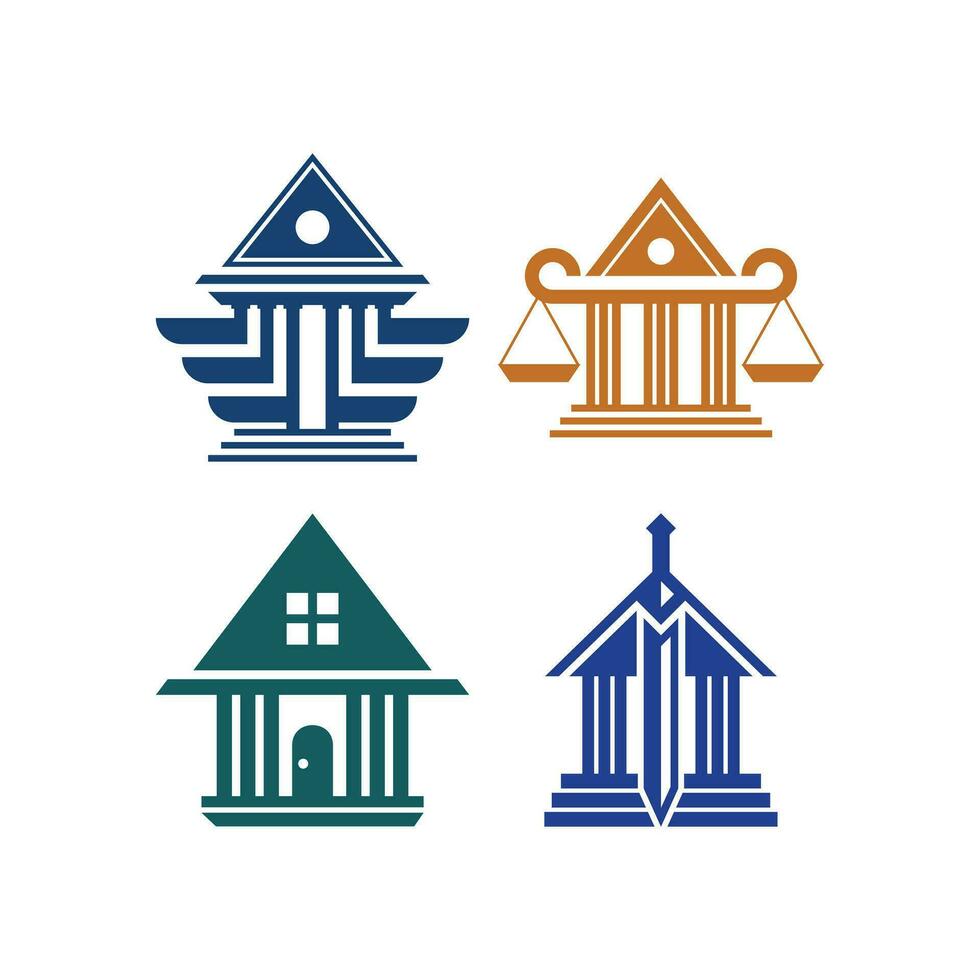 Set Justice Building logo and icon design template, suitable for your company vector