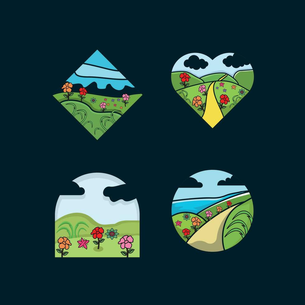 conjunto de primavera flor paisaje naturaleza icono, vector ilustración símbolo logo diseño modelo