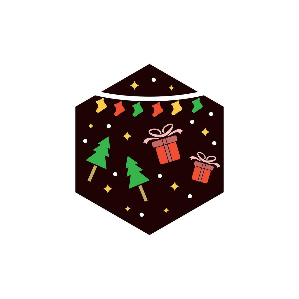 merry christmas icon with hexagon logo design, element graphic illustration design template vector