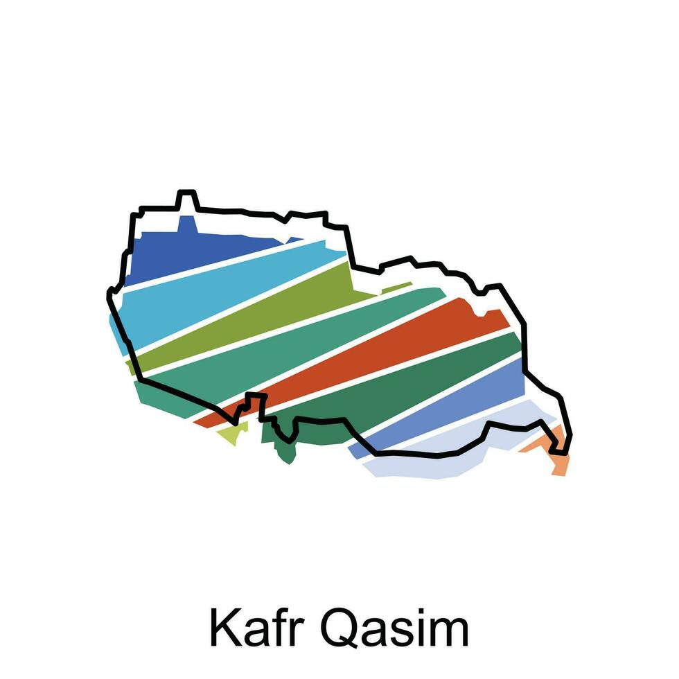 Kafr Qasim map flat icon illustration, Vector map of Israel with named governance and travel icons template