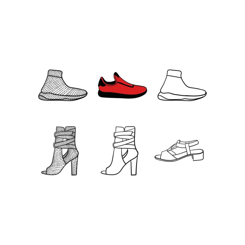 conjunto de Zapatos línea Arte estilo icono diseño plantilla, contorno logo diseño, estilo, línea.resumen, lata ser usado para tu empresa vector