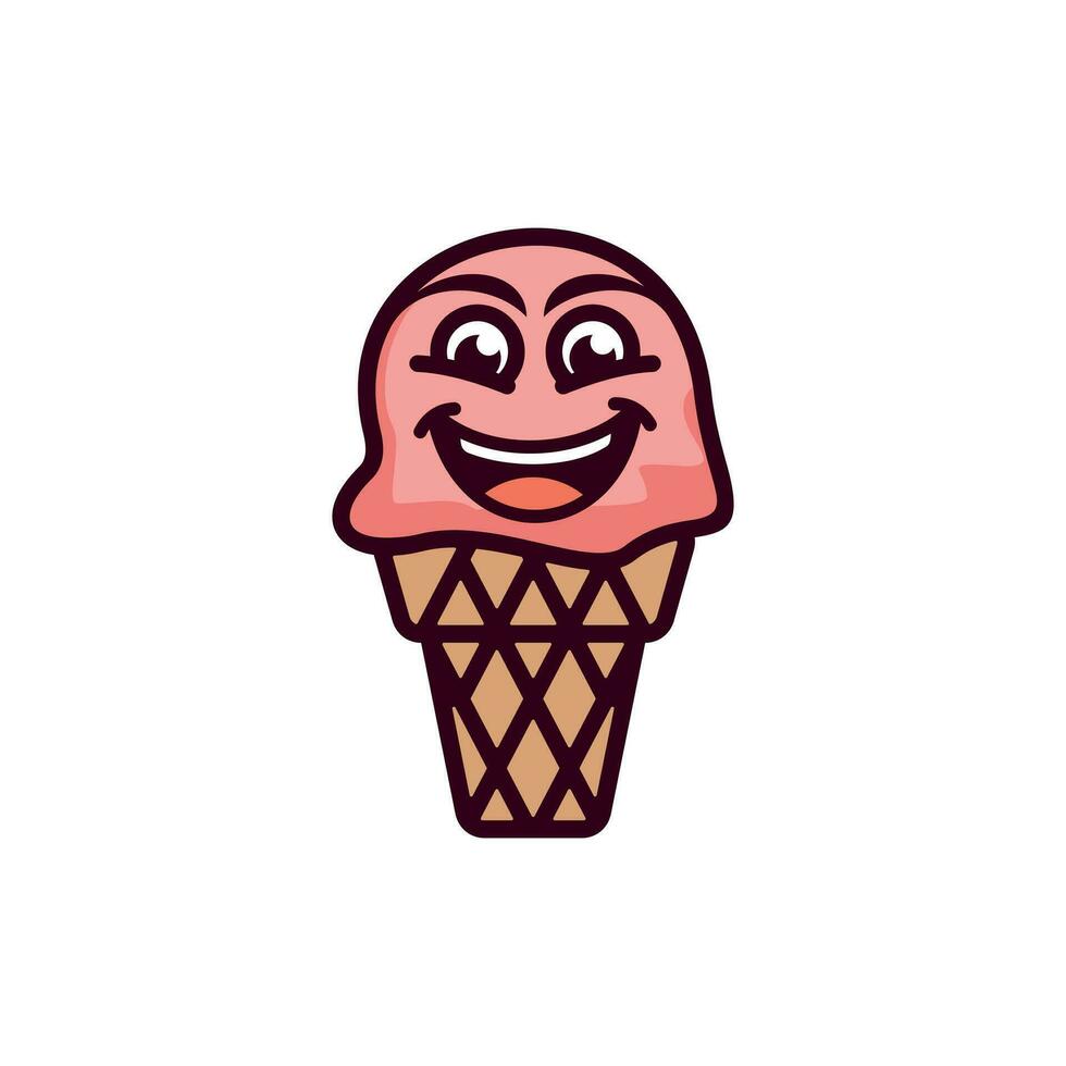 Illustration of Ice Cream Cone Mascot Character with Smile face design, funny faced fish ice cream, vector illustration art