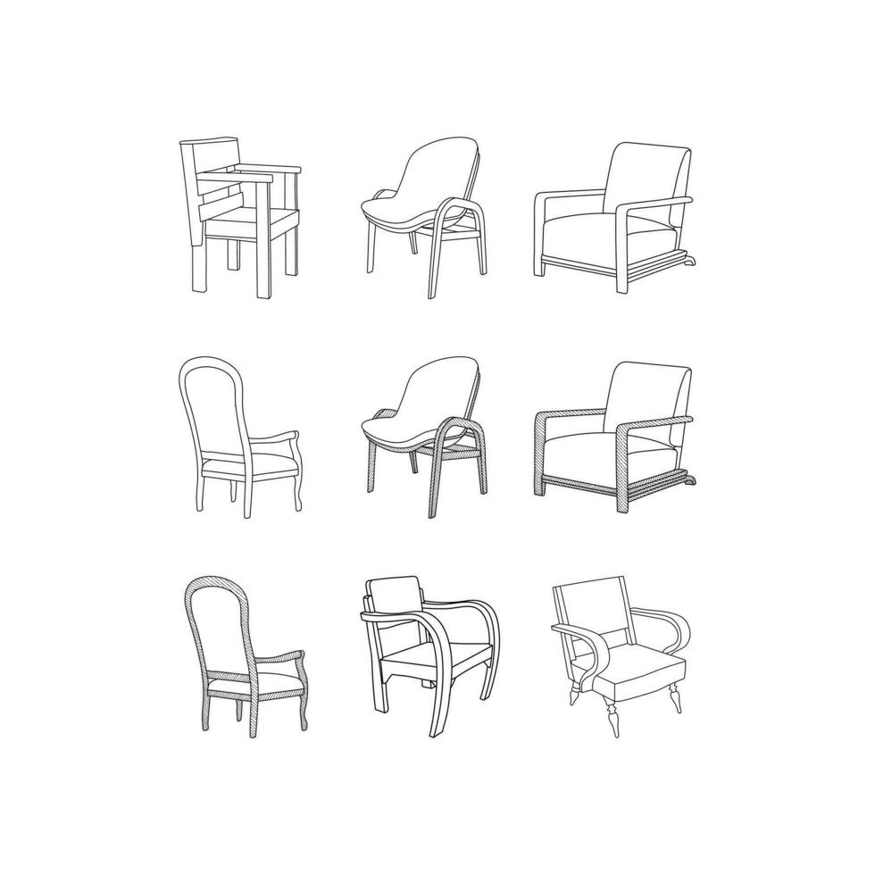 set of Chair minimalist furniture line illustration collection, With modern vector concept. suitable for your company