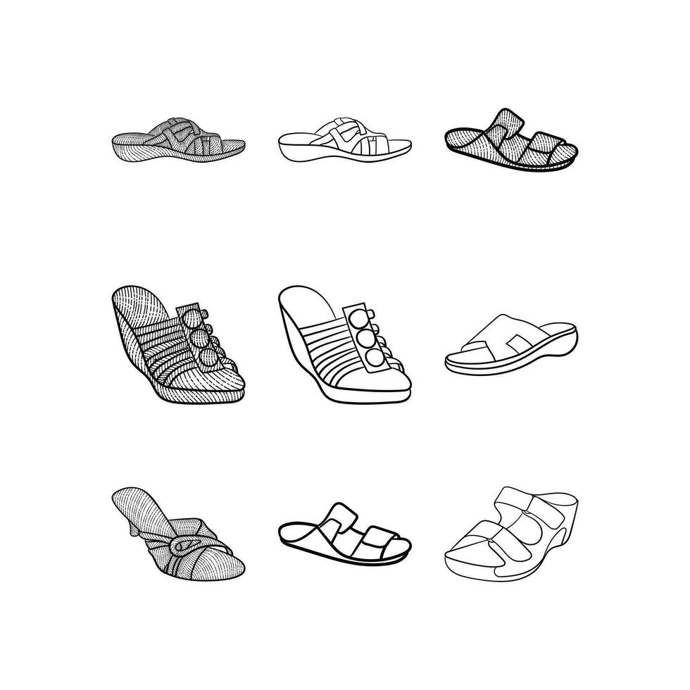 conjunto de zapatillas línea ilustración recopilación, con moderno vector concepto. adecuado para tu empresa