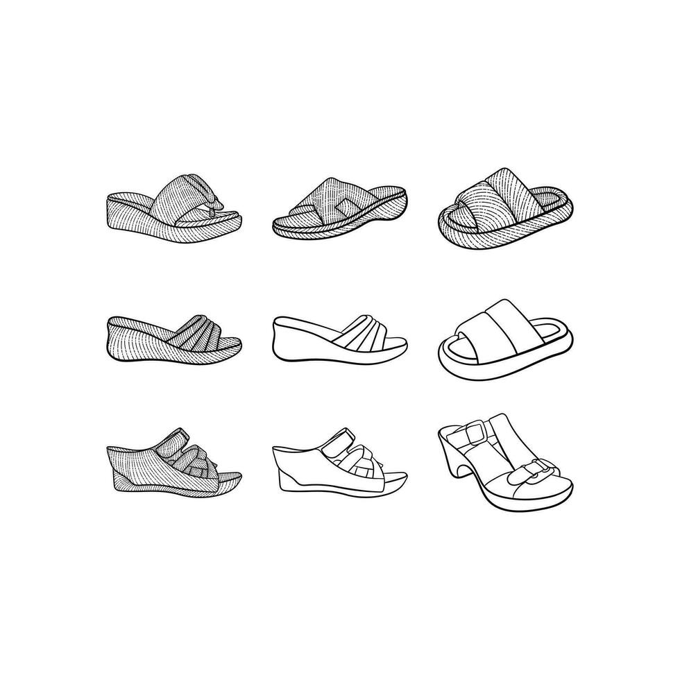 set of Slippers Woman icon line art design collection, Outline vector design illustration template, suitable for your company