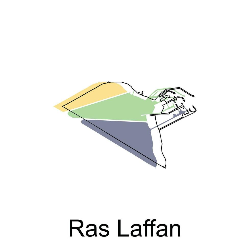 Ras Laffan map flat vector illustration, Outline Map of Qatar Vector Design Template. Editable Stroke