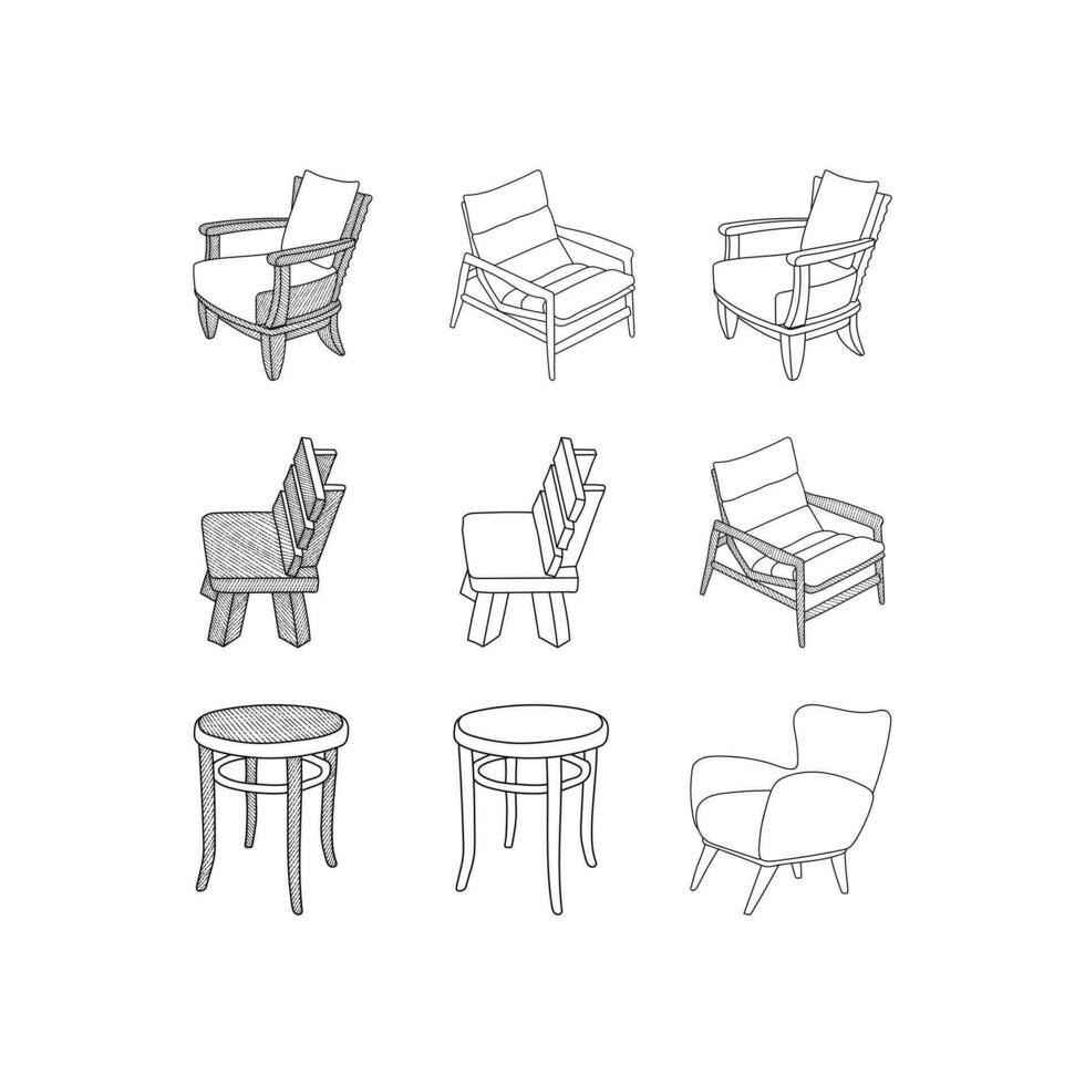 mueble diseño conjunto de silla icono línea Arte diseño, contorno vector diseño ilustración plantilla, adecuado para tu empresa